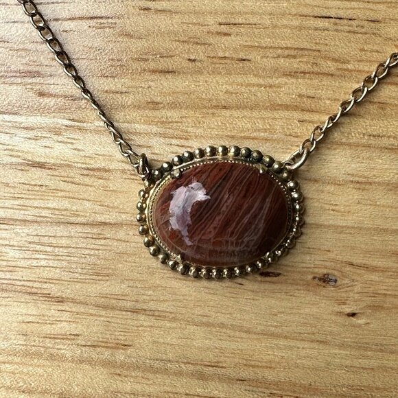 VTG Tie Bar Clip‎ Chain Agatized Arizona Petrified Wood Cabochon Gold Plated 3" - Picture 4 of 7